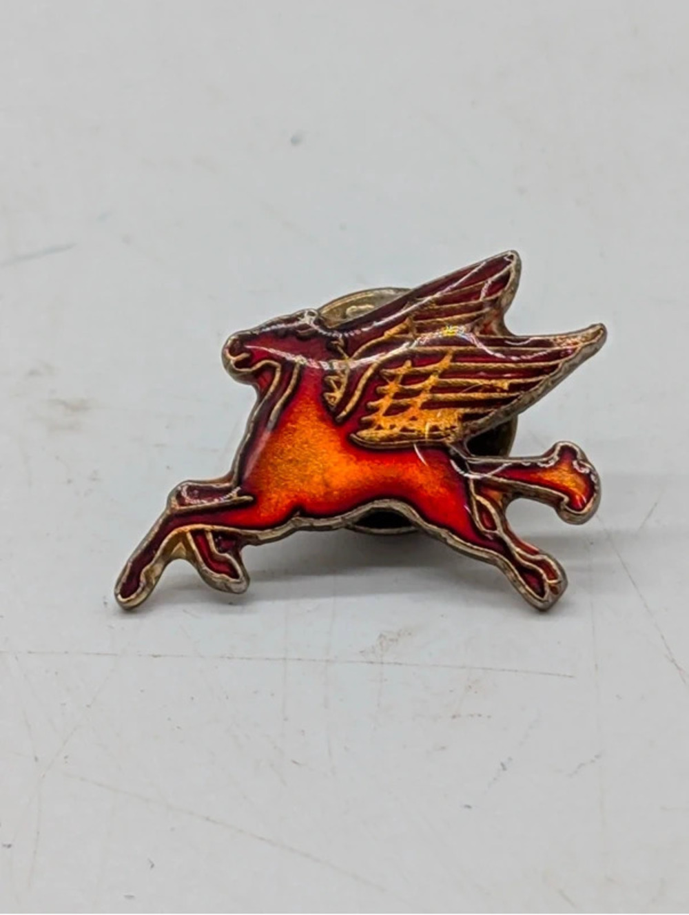 70s Mobil Pegasus Red Enamel Flying Horse Lapel Pin Tie Tack
